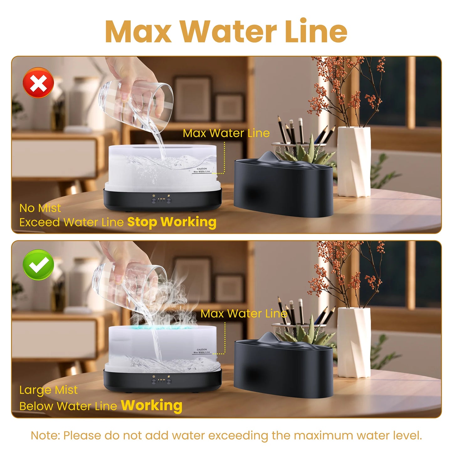 Essential Oil Diffuser, 7 Color Flame Diffuser Humidifier, 200Ml Time Setting for Home, Room, Black